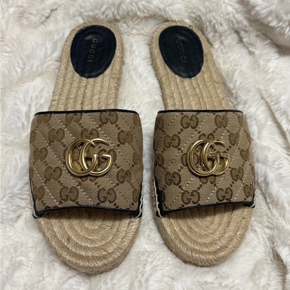 Gucci Shoes - Gucci Brown and Gold Women's Slides